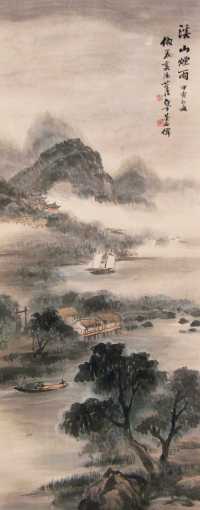吴石僊 甲寅（1914年）作 溪山烟雨图 立轴